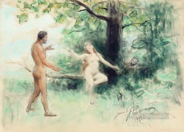 tentación 1891 Ilya Repin Desnudo impresionista Pinturas al óleo